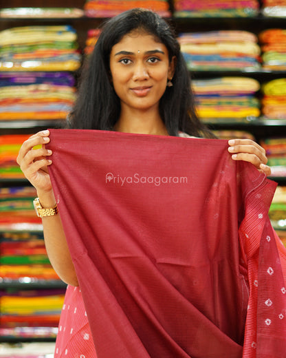 Pink and Maroon Bandhini Tussar Organza - PD1200