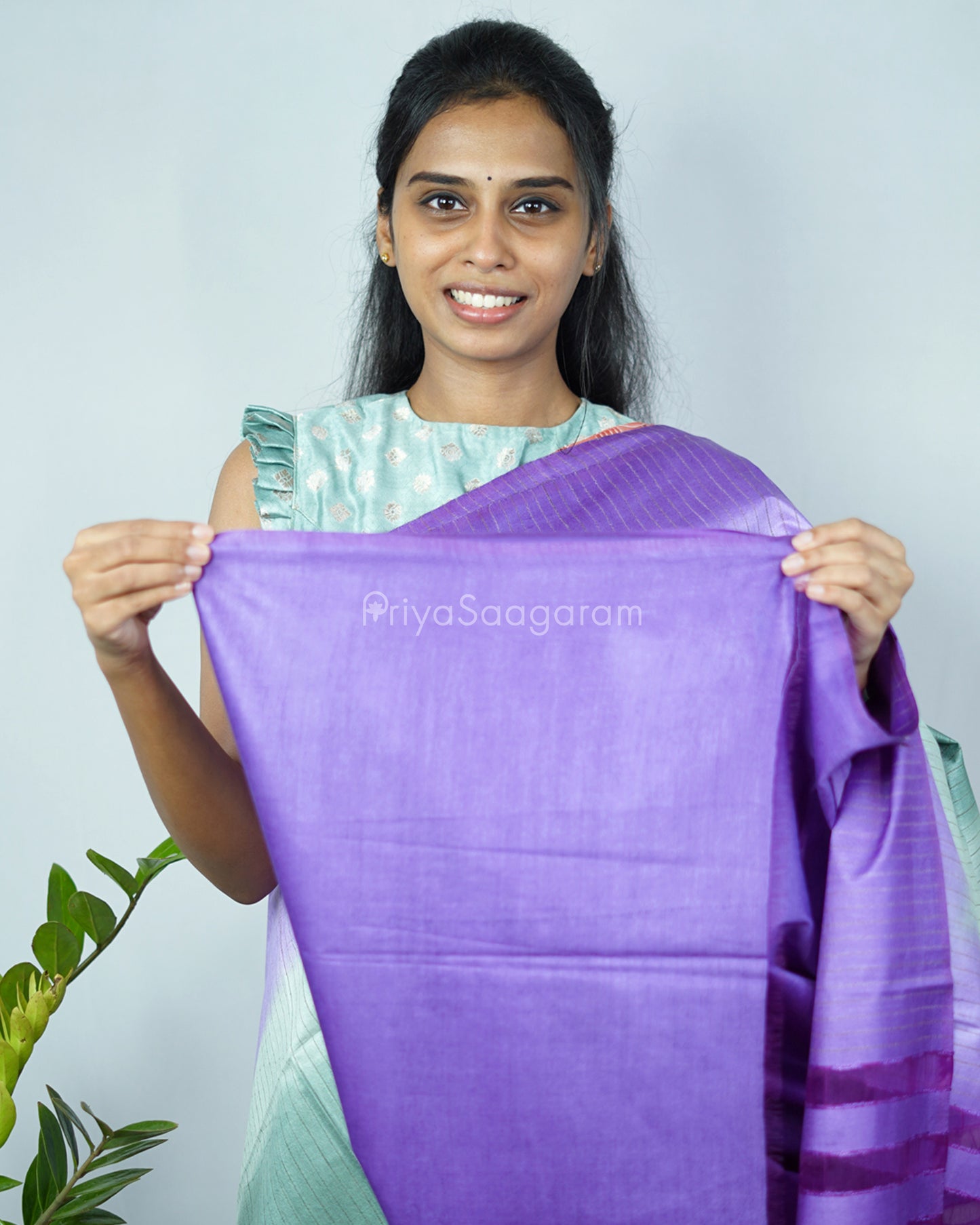 Sea Green Purple Tussar Organza - PD1221