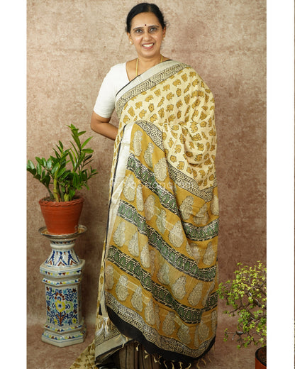Mustard Elephant Blockprint Linen - PD275