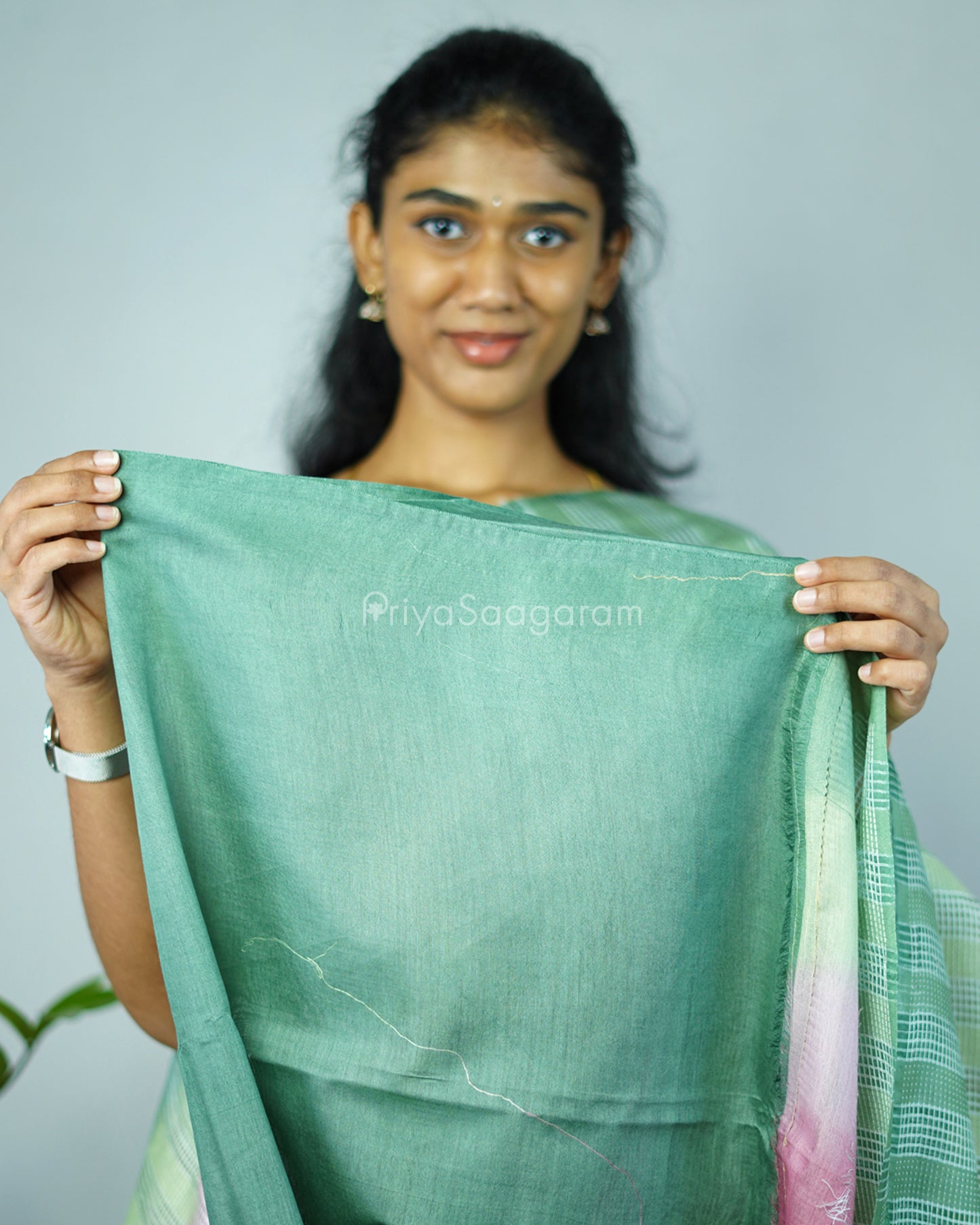 Grape Violet and Leaf Green Embroidery Tussar - PD1296