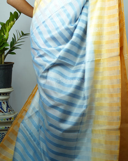 Mango Yellow and Light Blue Embroidery Tussar - PD1297