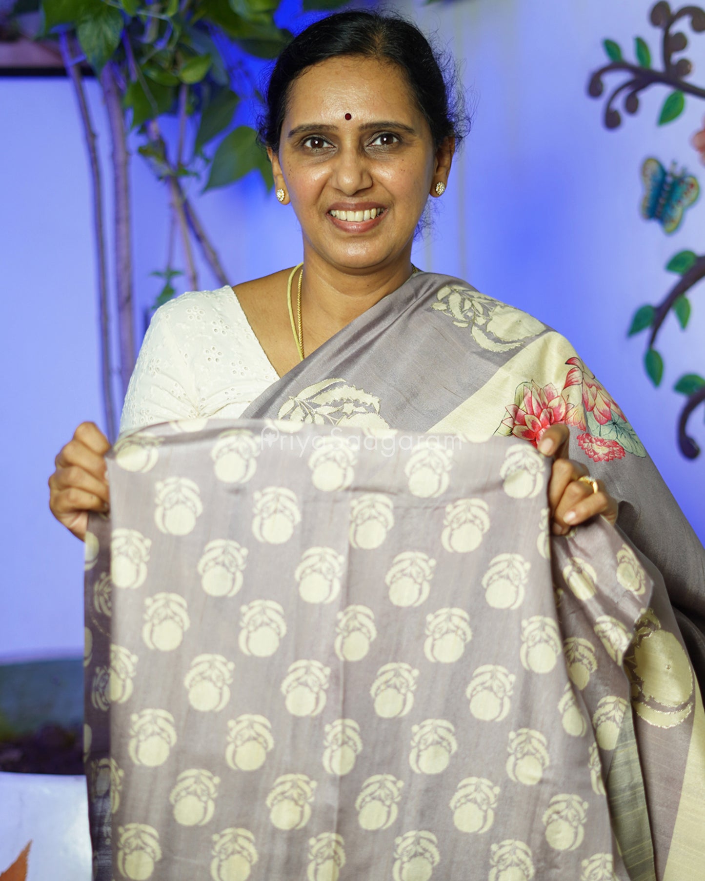 Grey Floral Embroidery Tussar - PD800