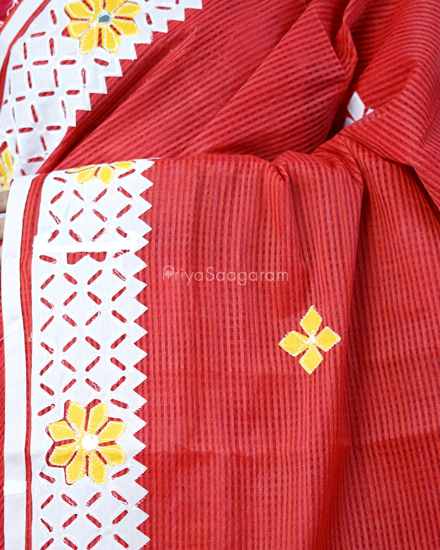 Classic Red Applique Cotton Kota - PD1421