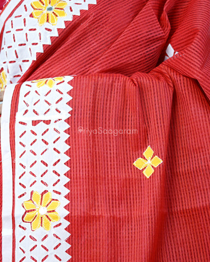 Classic Red Applique Cotton Kota - PD1421