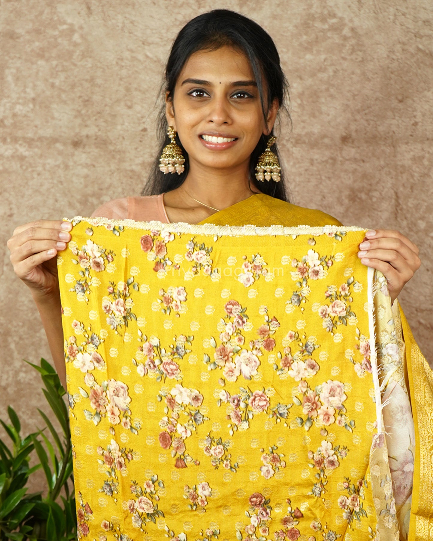 Yellow Floral Chiniya Silk - PD988