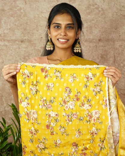 Yellow Floral Chiniya Silk - PD988