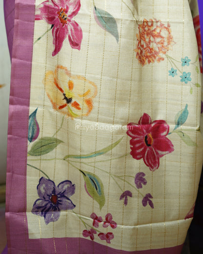 Purple Floral Tussar - PD812