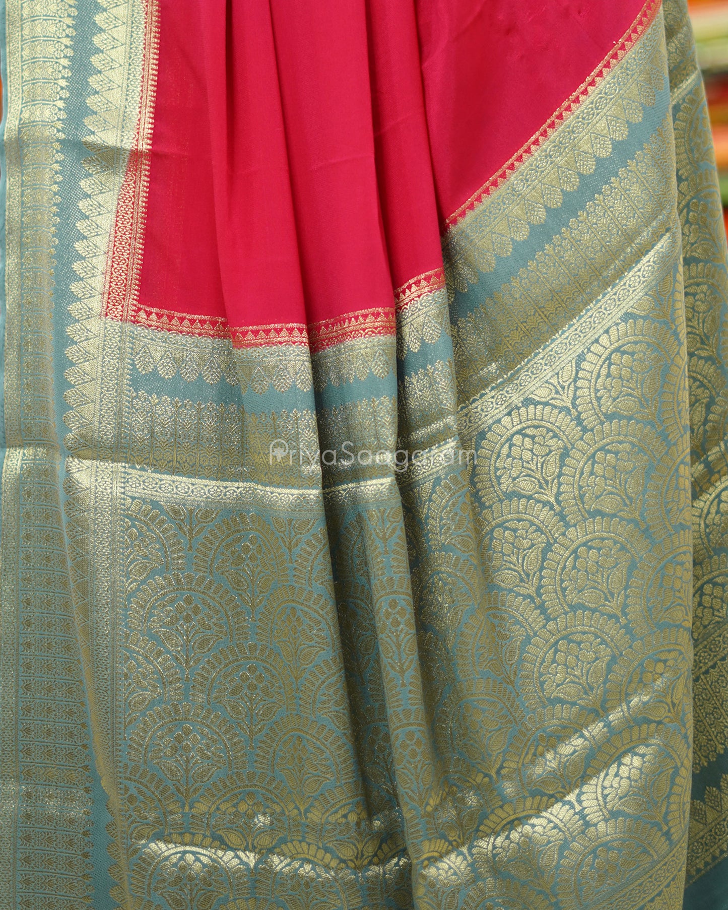 Pink and Grey Mysore Silk - PD427