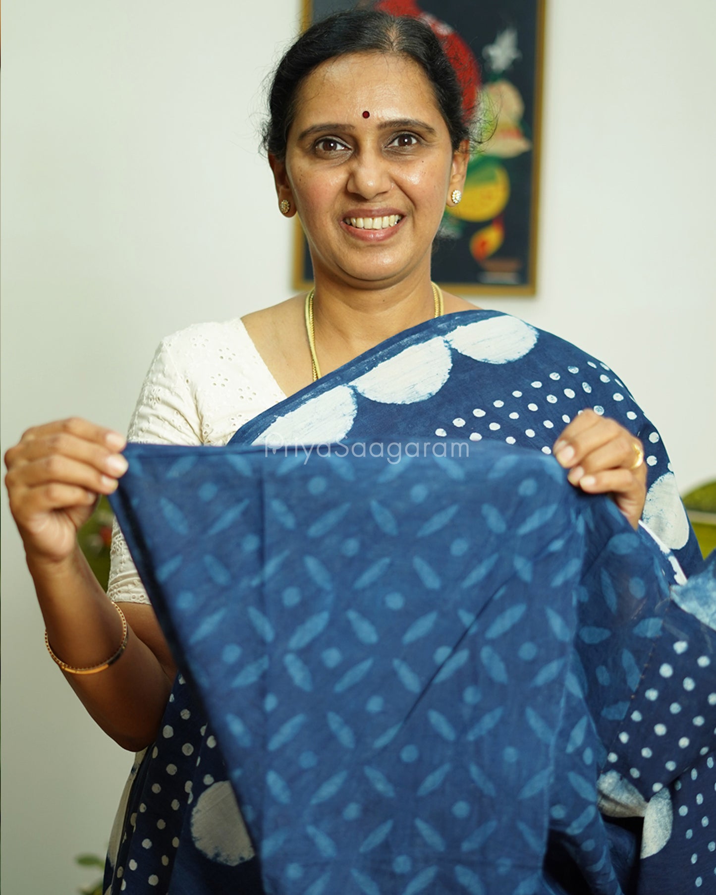Polka Dots Indigo Blockprint Pure Cotton - PD376