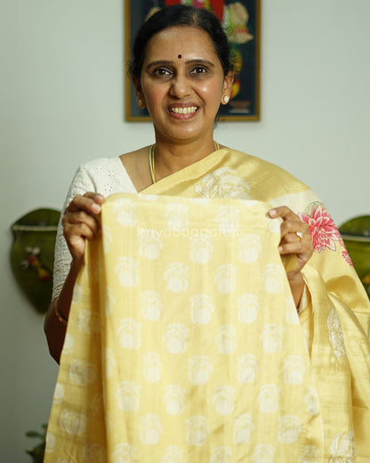 Yellow Floral Embroidery Tussar - PD807