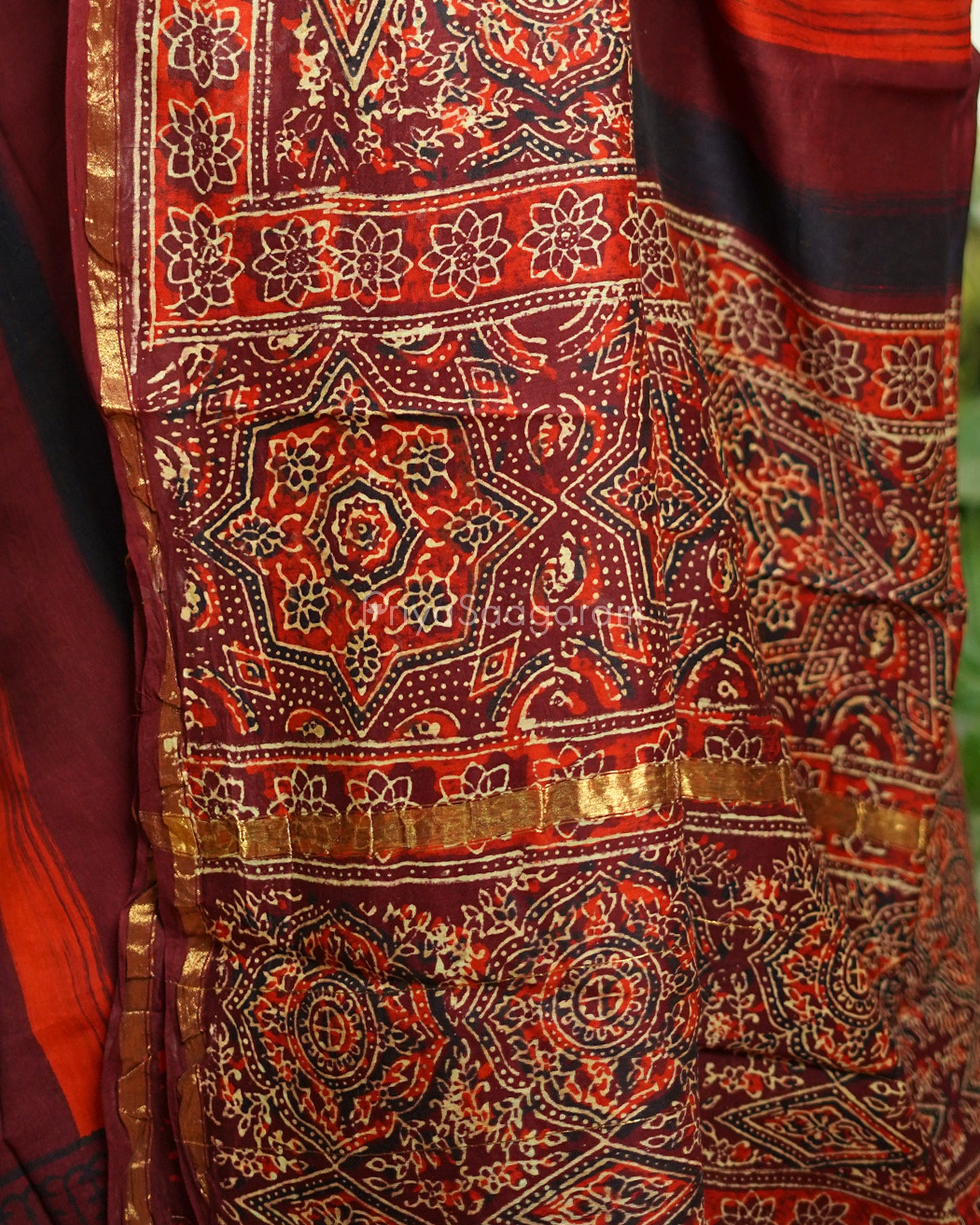 Shaded Maroon Bagru Print Chanderi - PD362