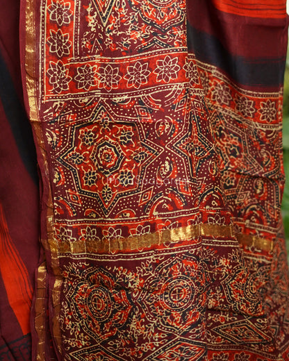 Shaded Maroon Bagru Print Chanderi - PD362