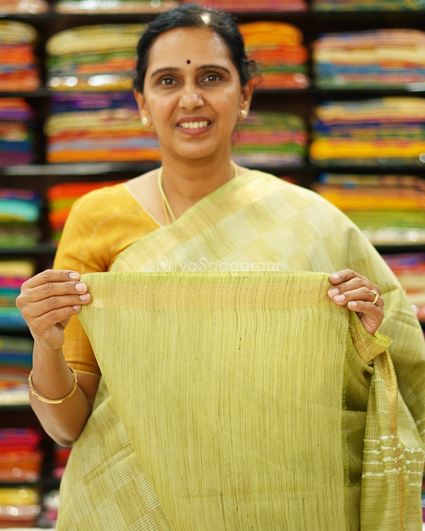Green Checked Tussar - PD1267