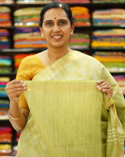 Green Checked Tussar - PD1267