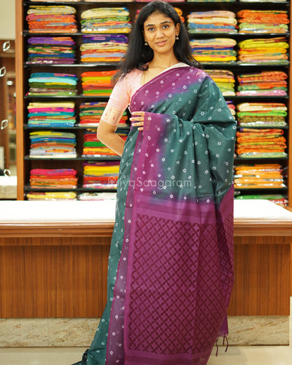 Green and Violet Bandhini Tussar Organza - PD1198