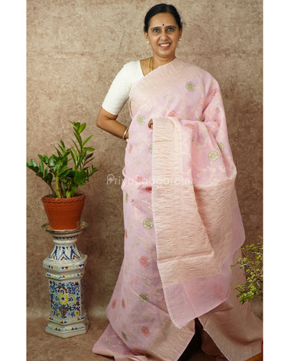 Pink Floral Crush Tissue Silk - PD1442