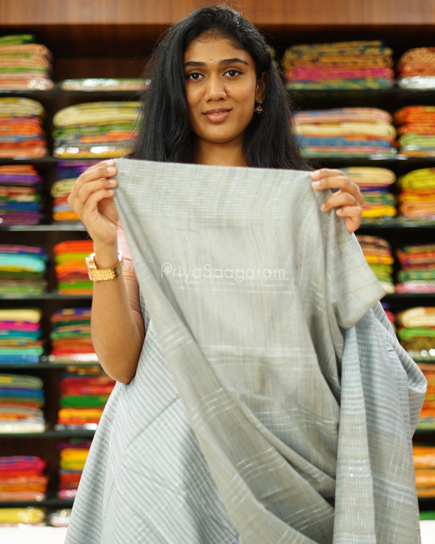 Cornflower Blue Striped Tussar - PD1214