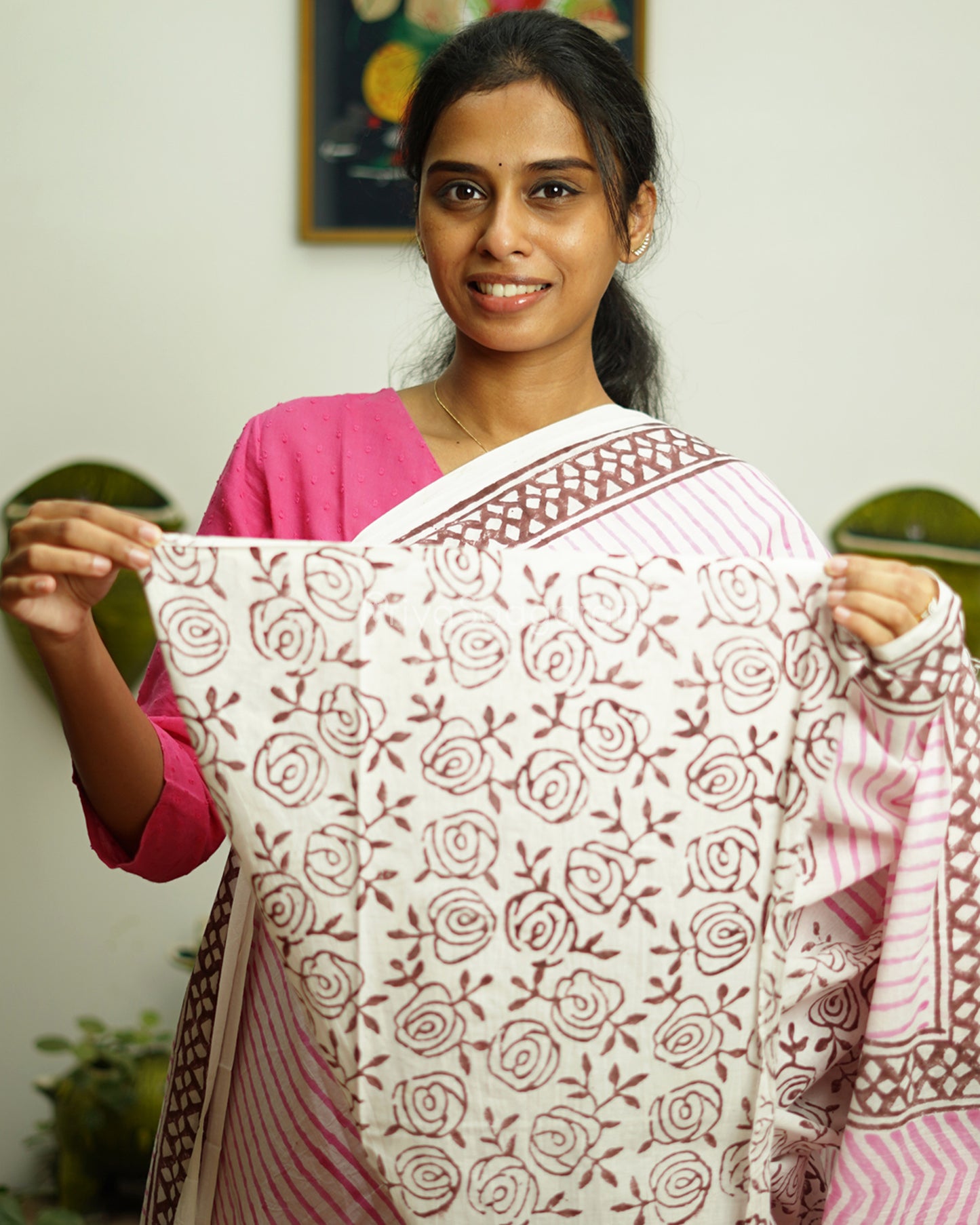 Pink Striped Blockprint Pure Cotton - PD382