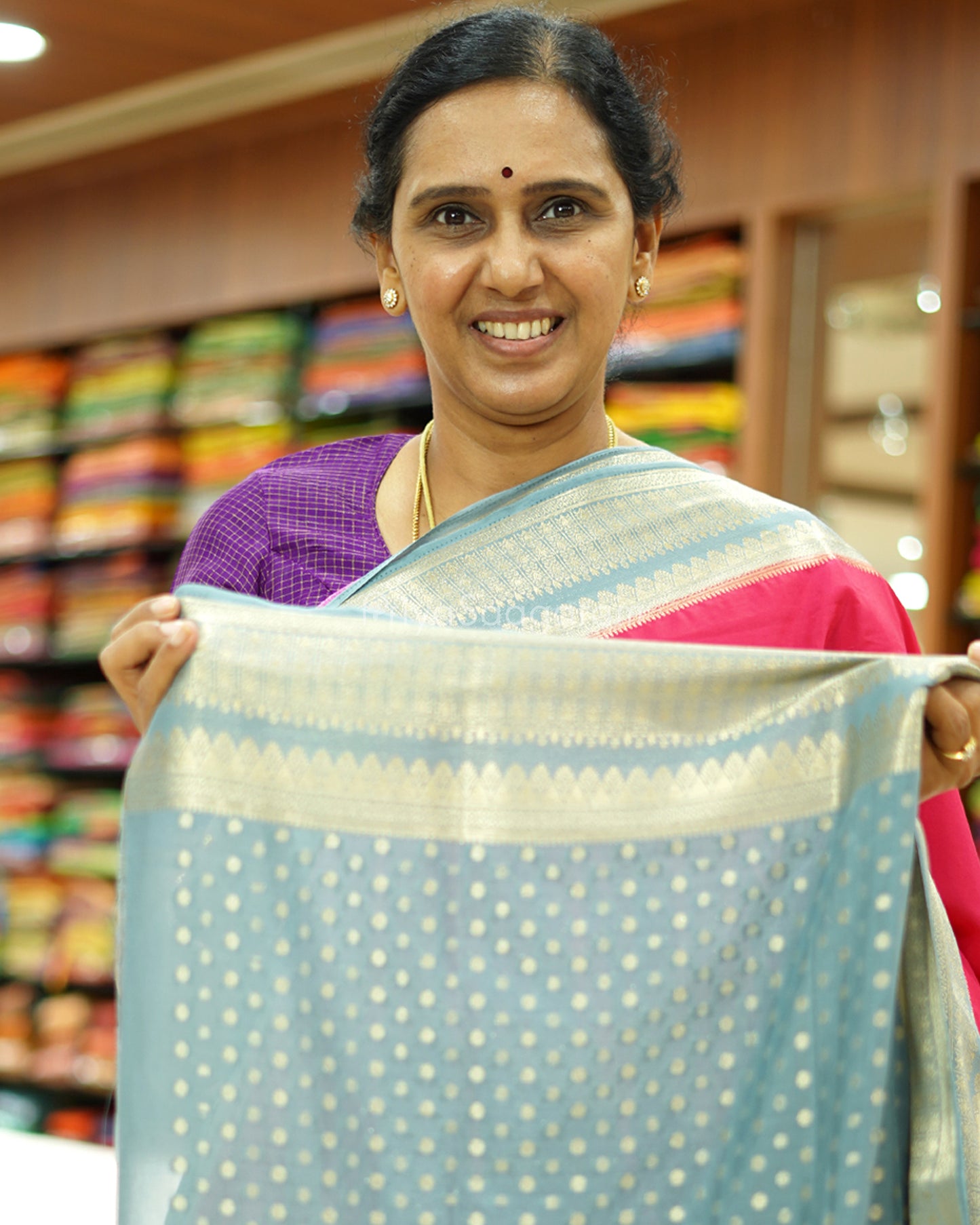 Pink and Grey Mysore Silk - PD427
