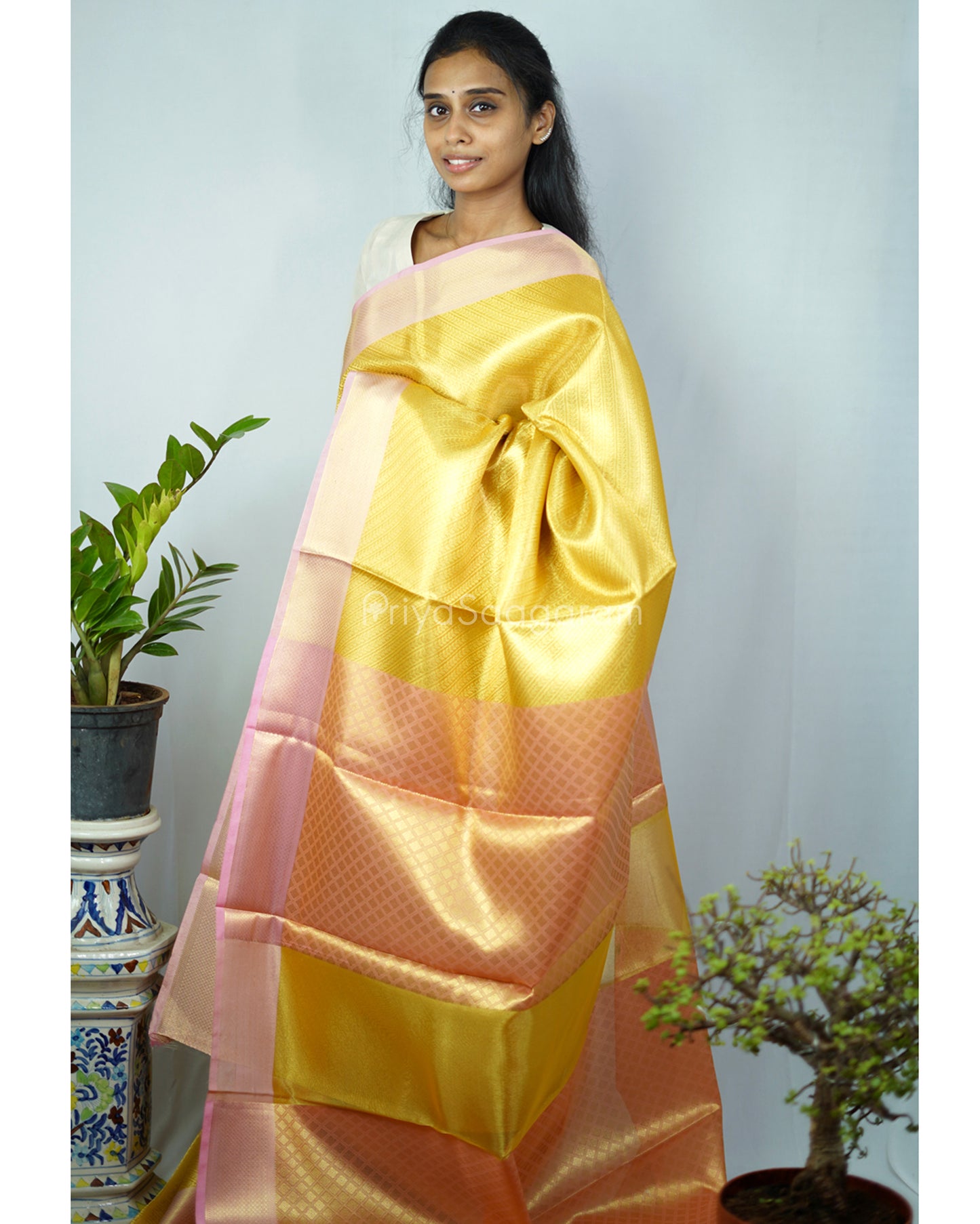 Yellow Pink Kanchipuram Tissue Silk - N4803