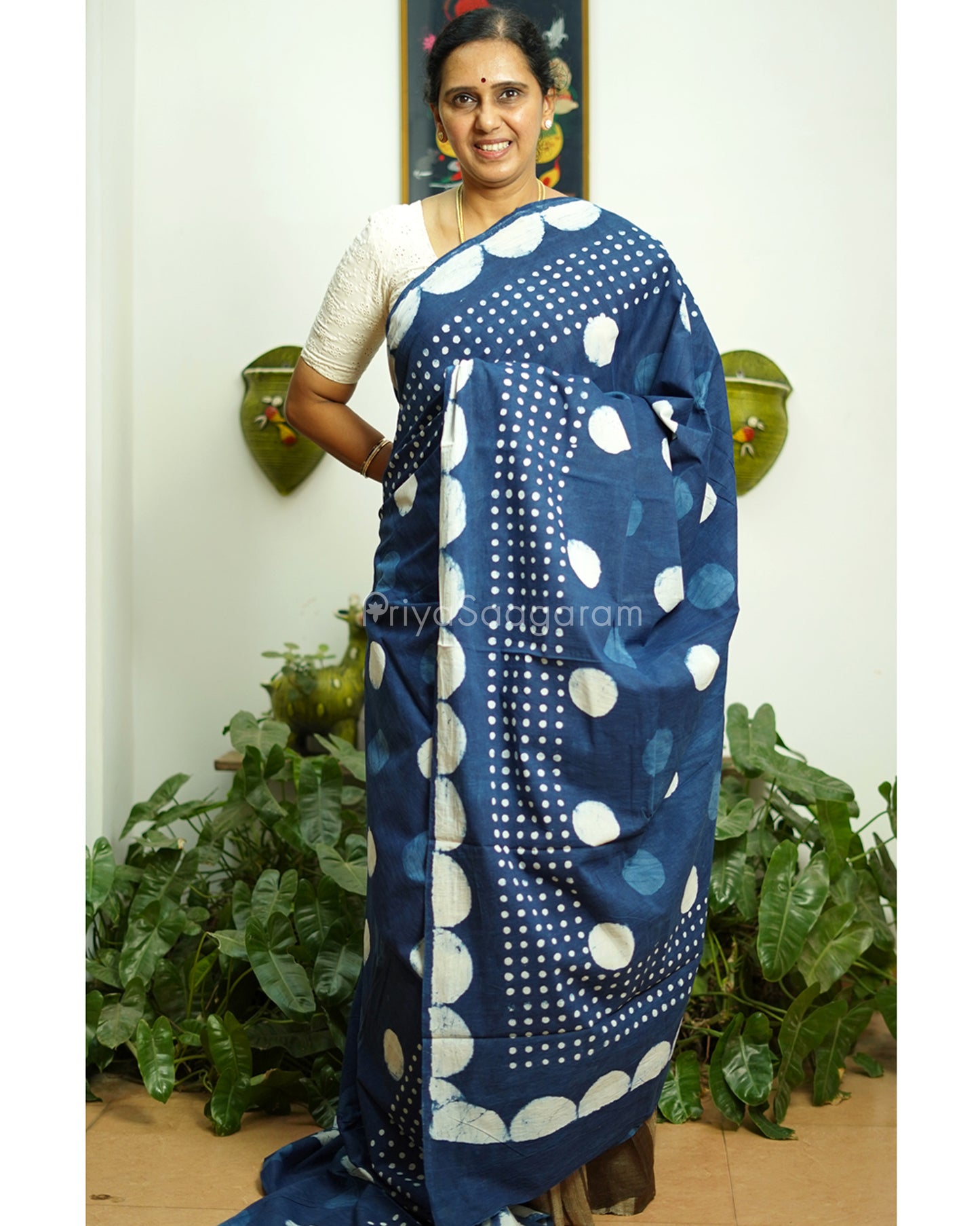 Polka Dots Indigo Blockprint Pure Cotton - PD376