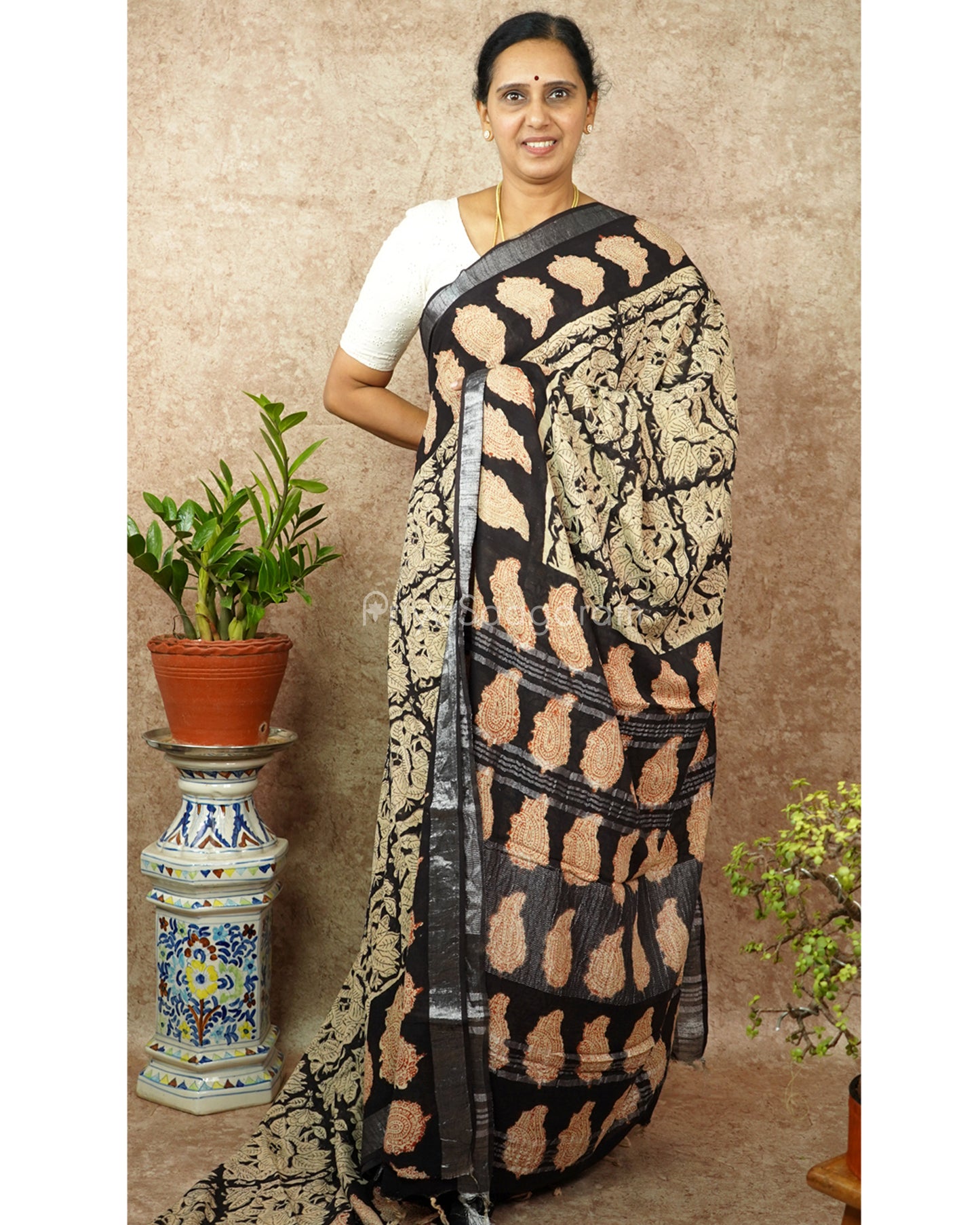 Black Blockprint Linen - PD272