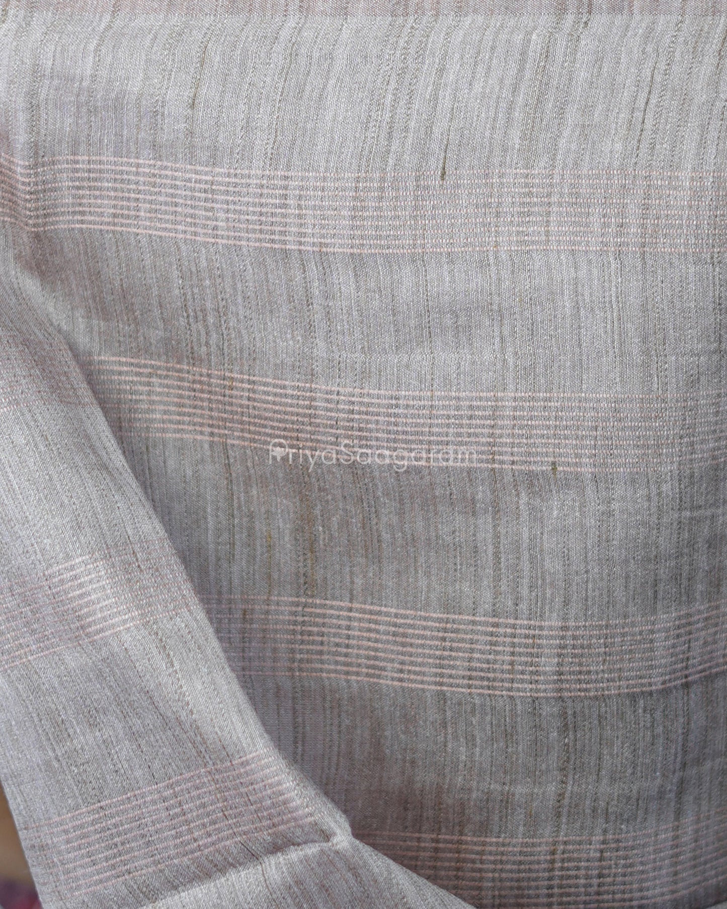 Chocolate Brown Checked Tussar Organza - PD1203