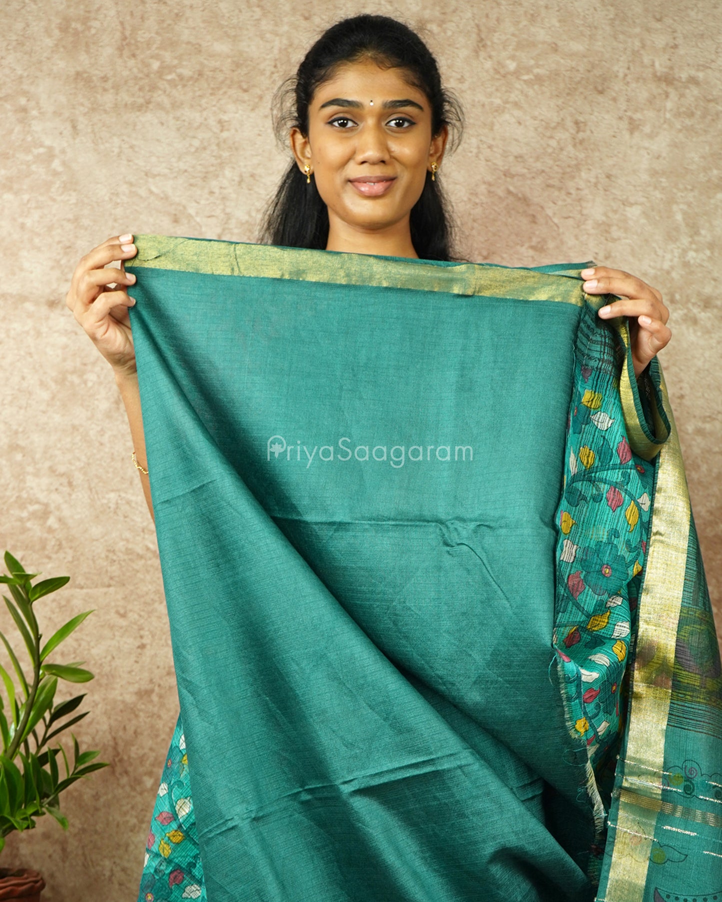 Sea Green Kalamkari Cotton Kota - PD1408