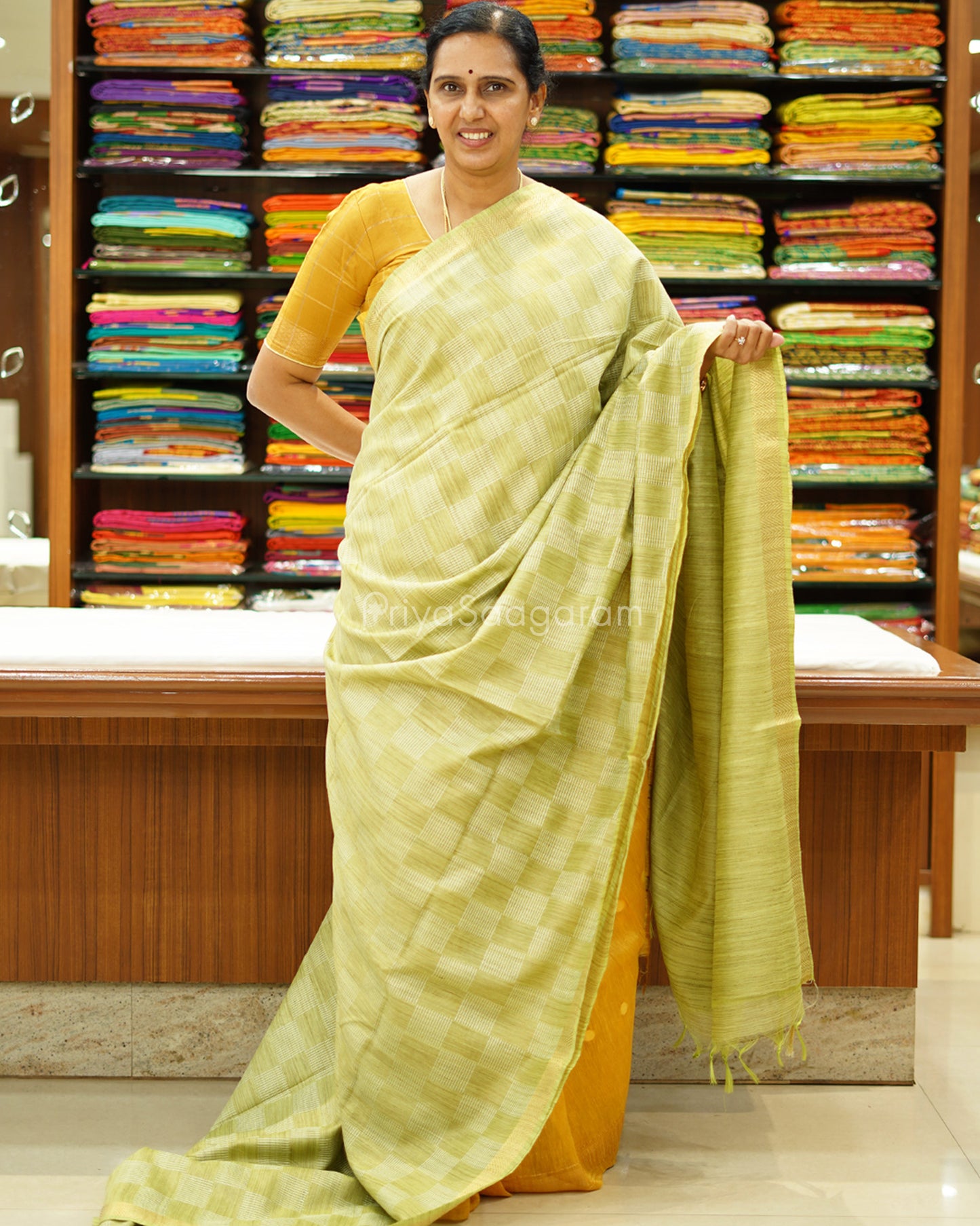 Green Checked Tussar - PD1267