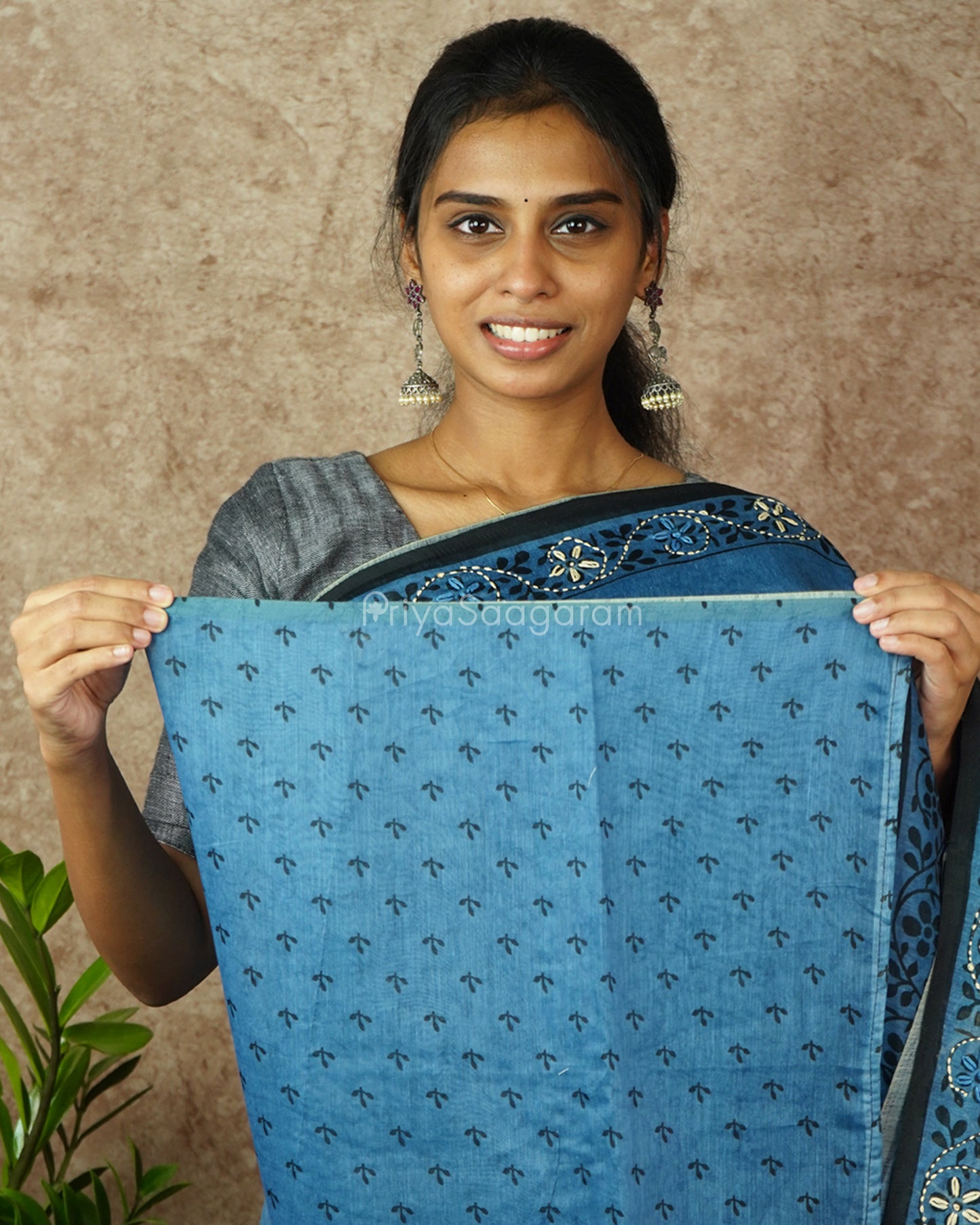 Blue Embroidery Chanderi - PD764