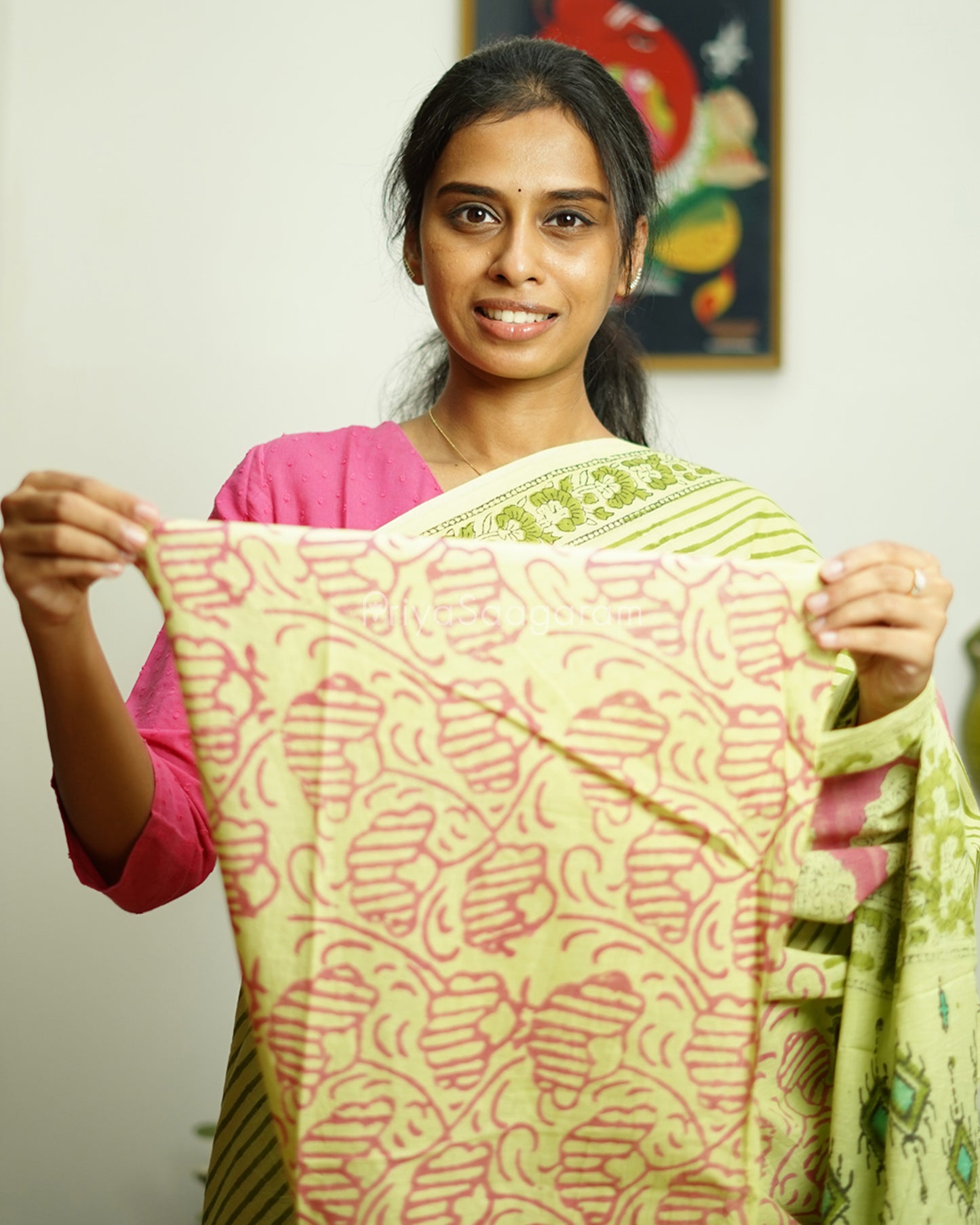 Green Striped Blockprint Pure Cotton - PD374