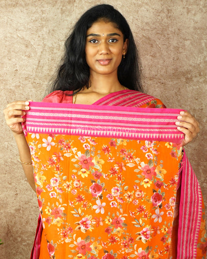 Orange Pink Silk Cotton Kota - PD836