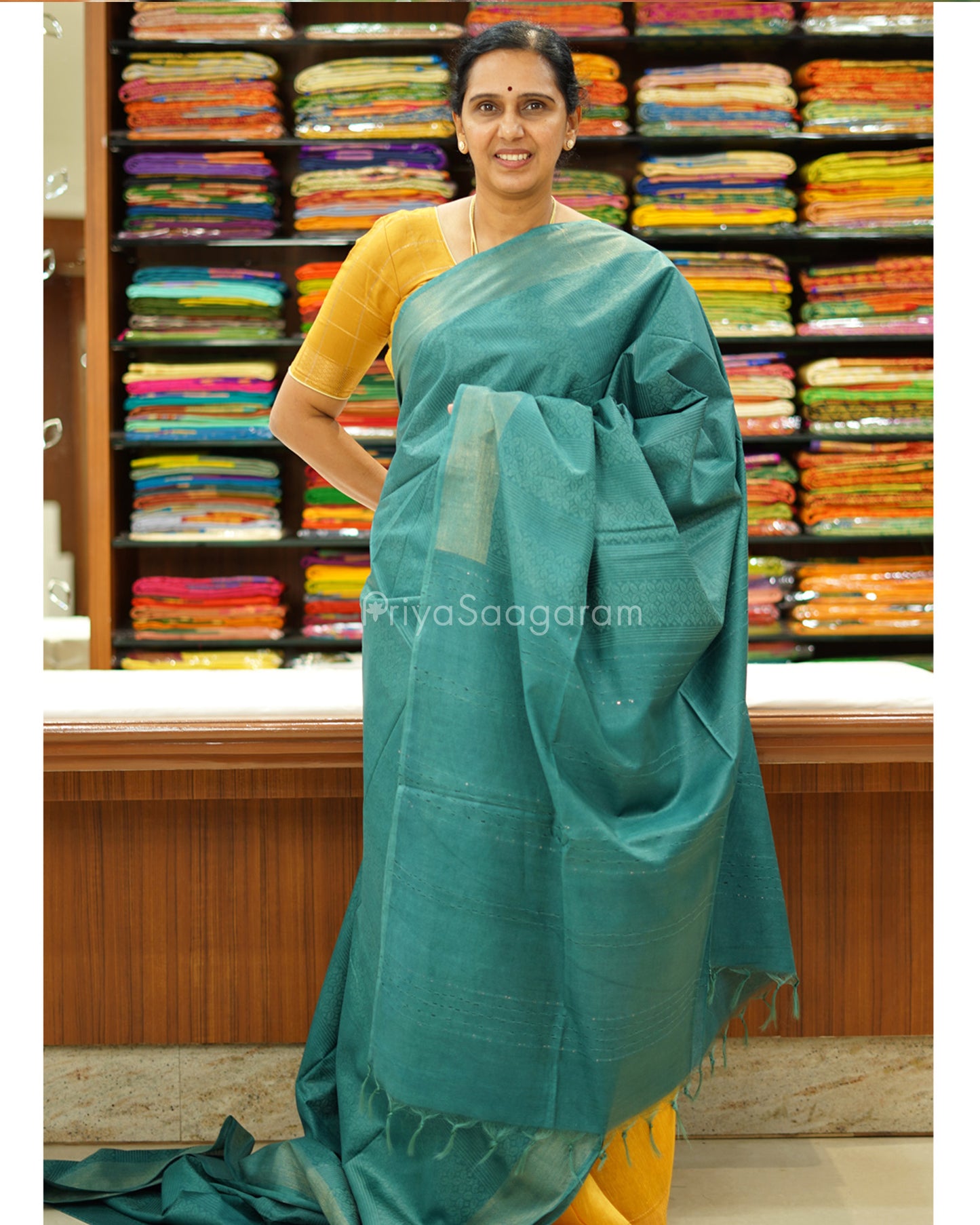 Dark Green Print Tussar - PD1332