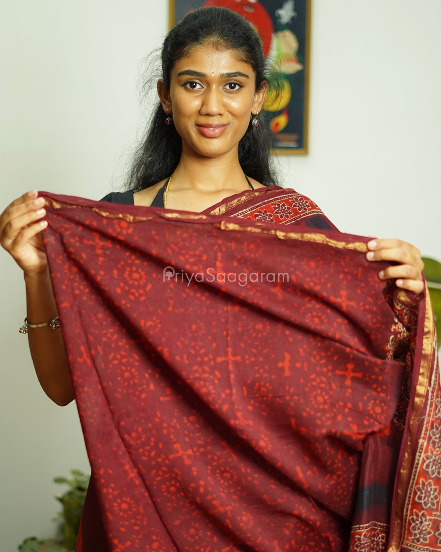 Shaded Maroon Bagru Print Chanderi - PD362
