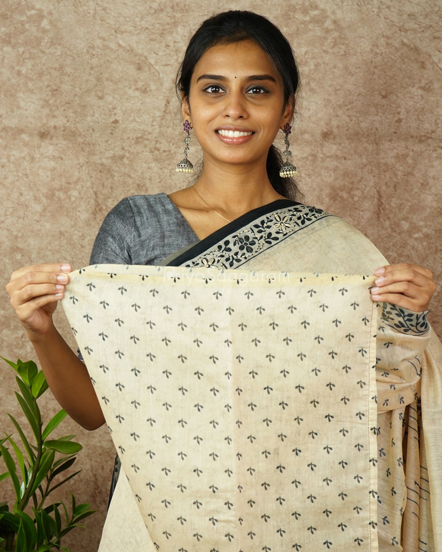 Cream Embroidery Chanderi - PD763