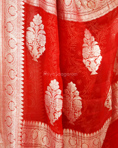 Hot Red Chikankari Chiffon Georgette - PD971