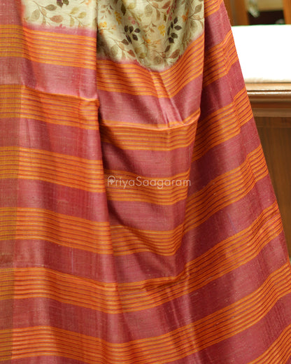 Classic Floral Contrast Tussar - PD514