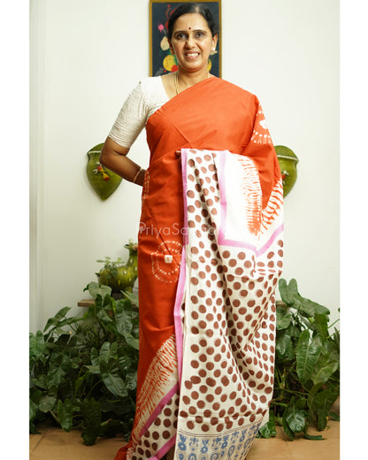 Orange Blockprint Pure Cotton - PD291