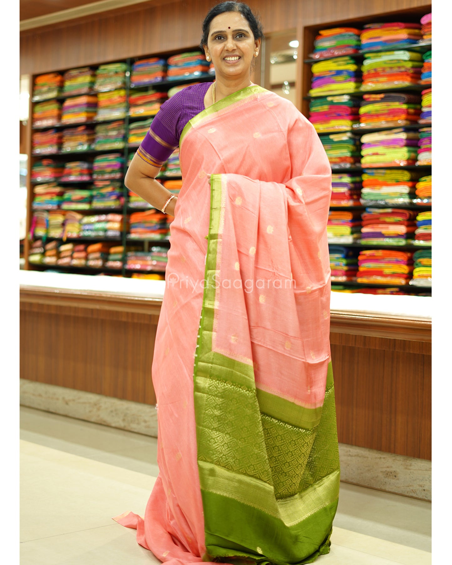 Pink and Green Chiniya Silk - PD784