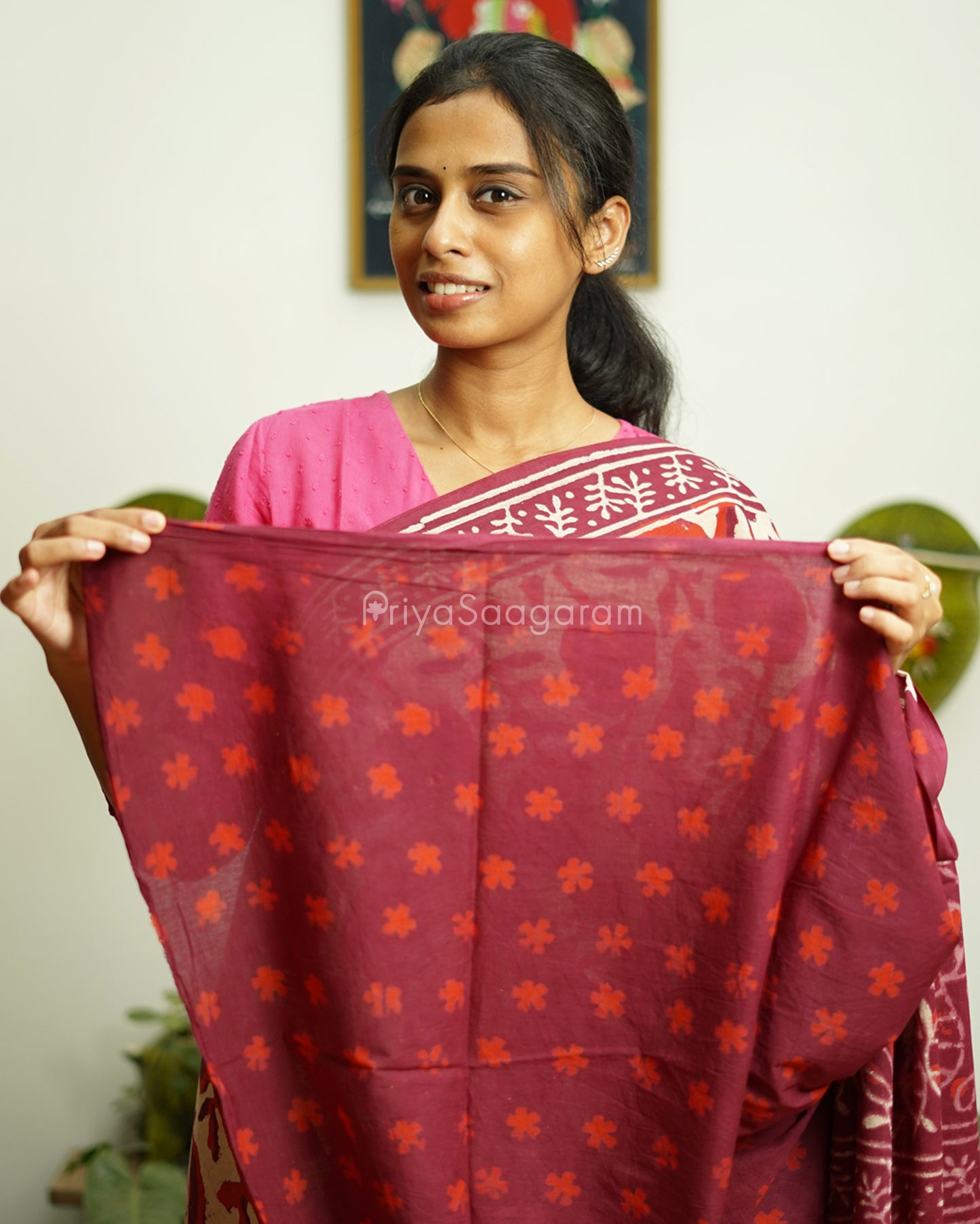Maroon Floral Blockprint Pure Cotton - PD305