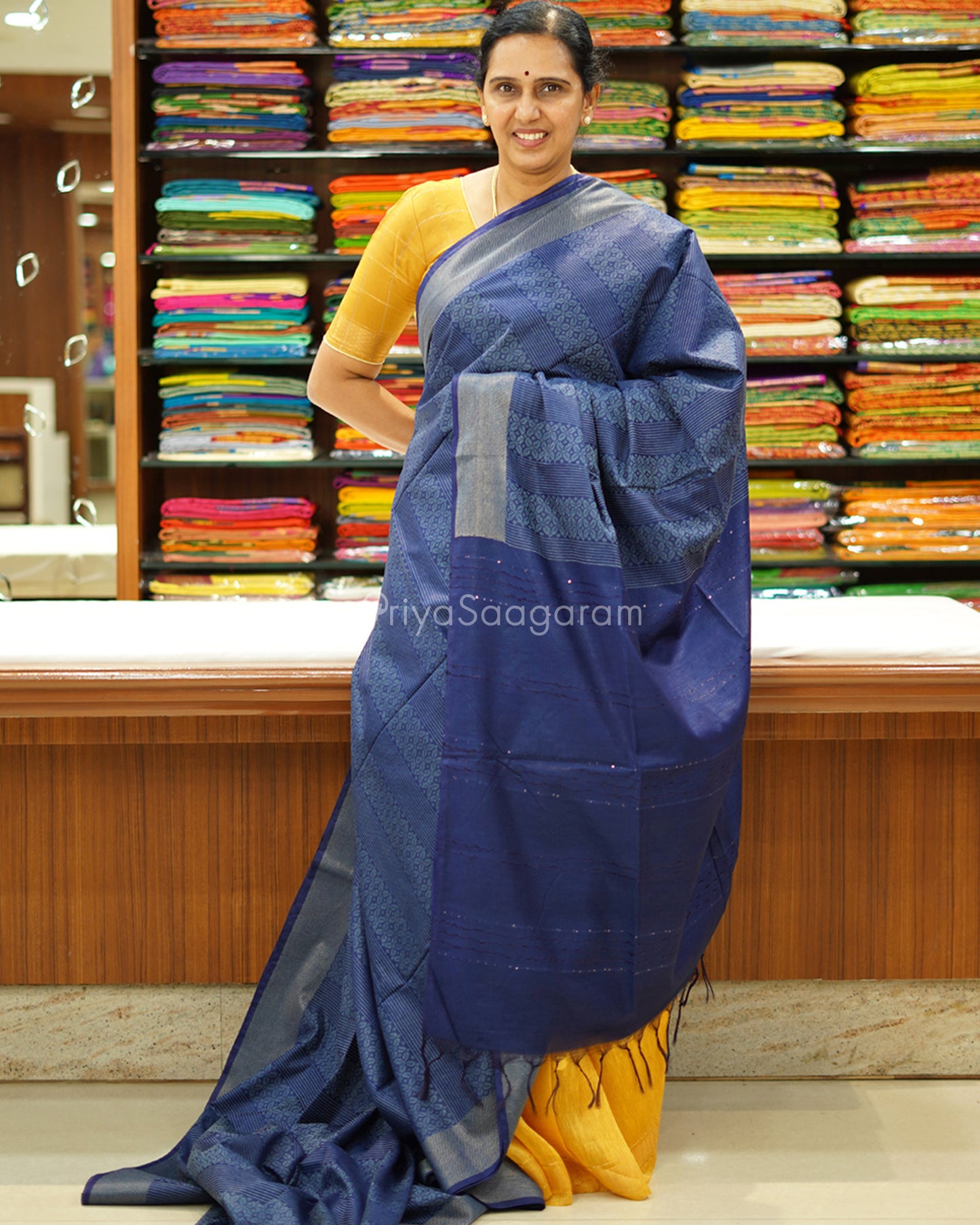 Navy Blue Print Tussar - PD1329