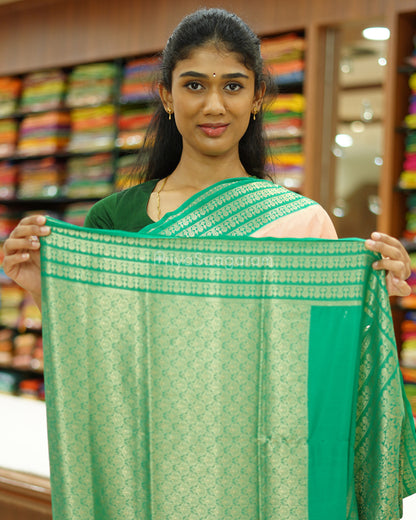 Peach and Green Mysore Silk - PD482