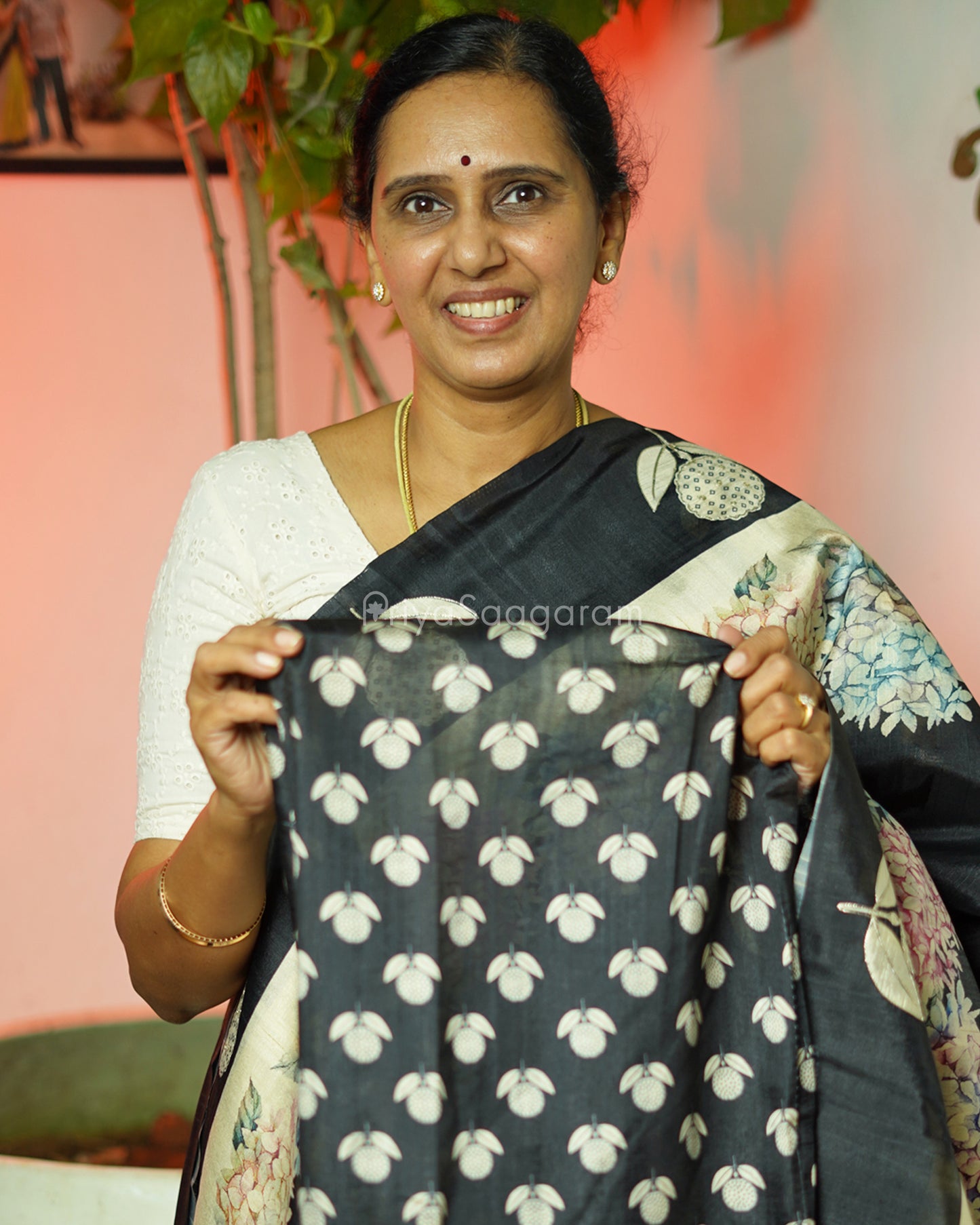 Black Floral Embroidery Tussar - PD803