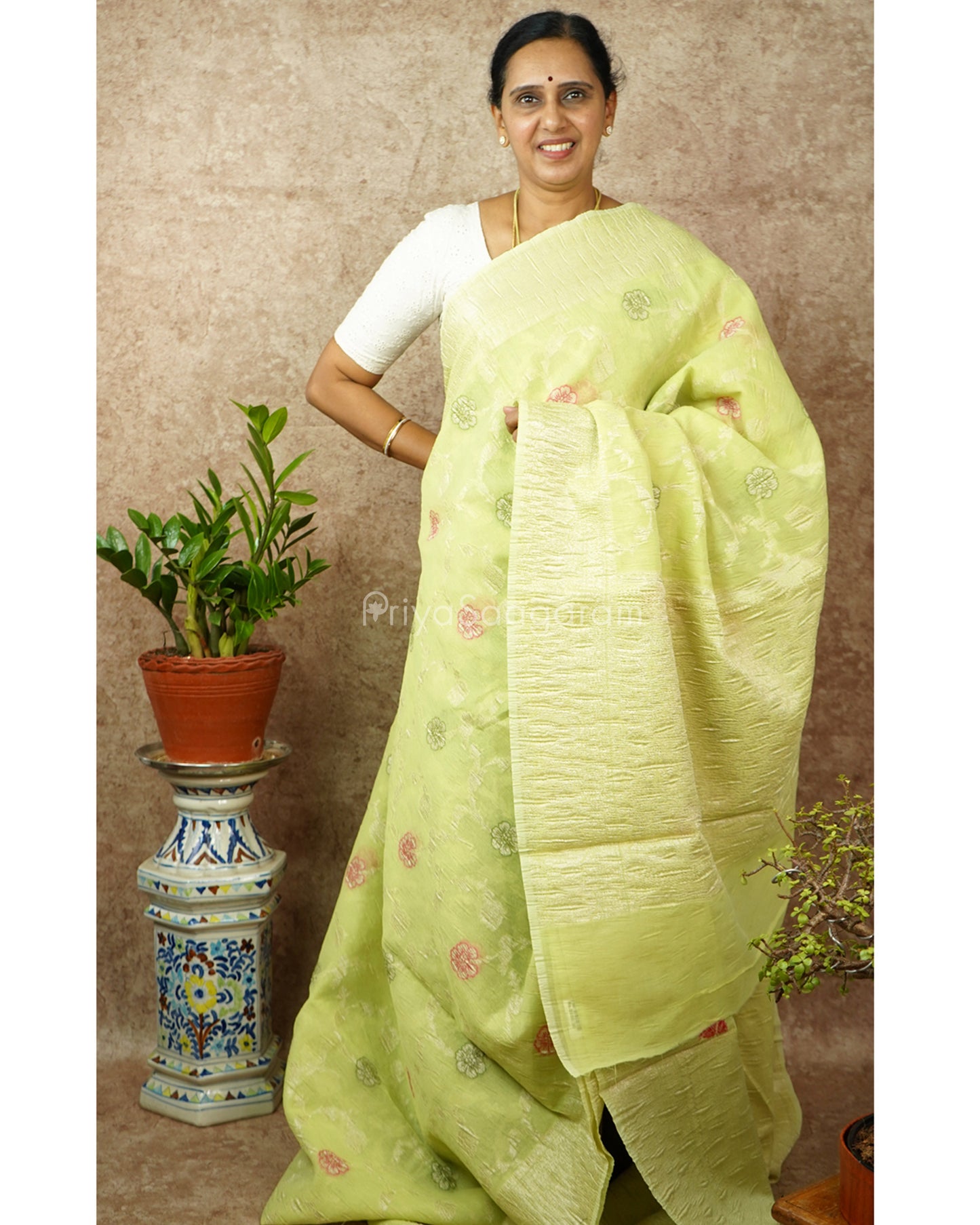 Green Floral Crush Tissue Silk - PD1437