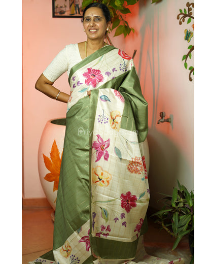 Green Floral Tussar - PD813