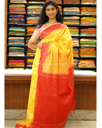 Yellow and Red Bandhini Tussar Organza - PD1199