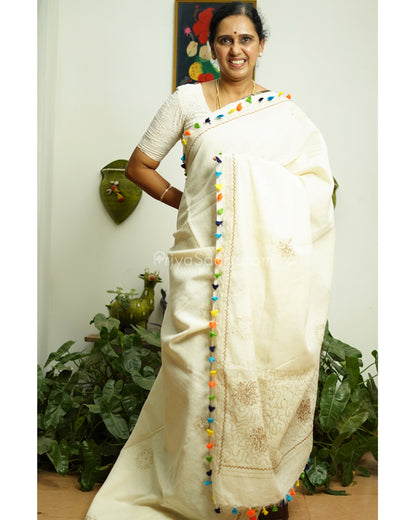 Cream Embroidery Pure Cotton - PD1422