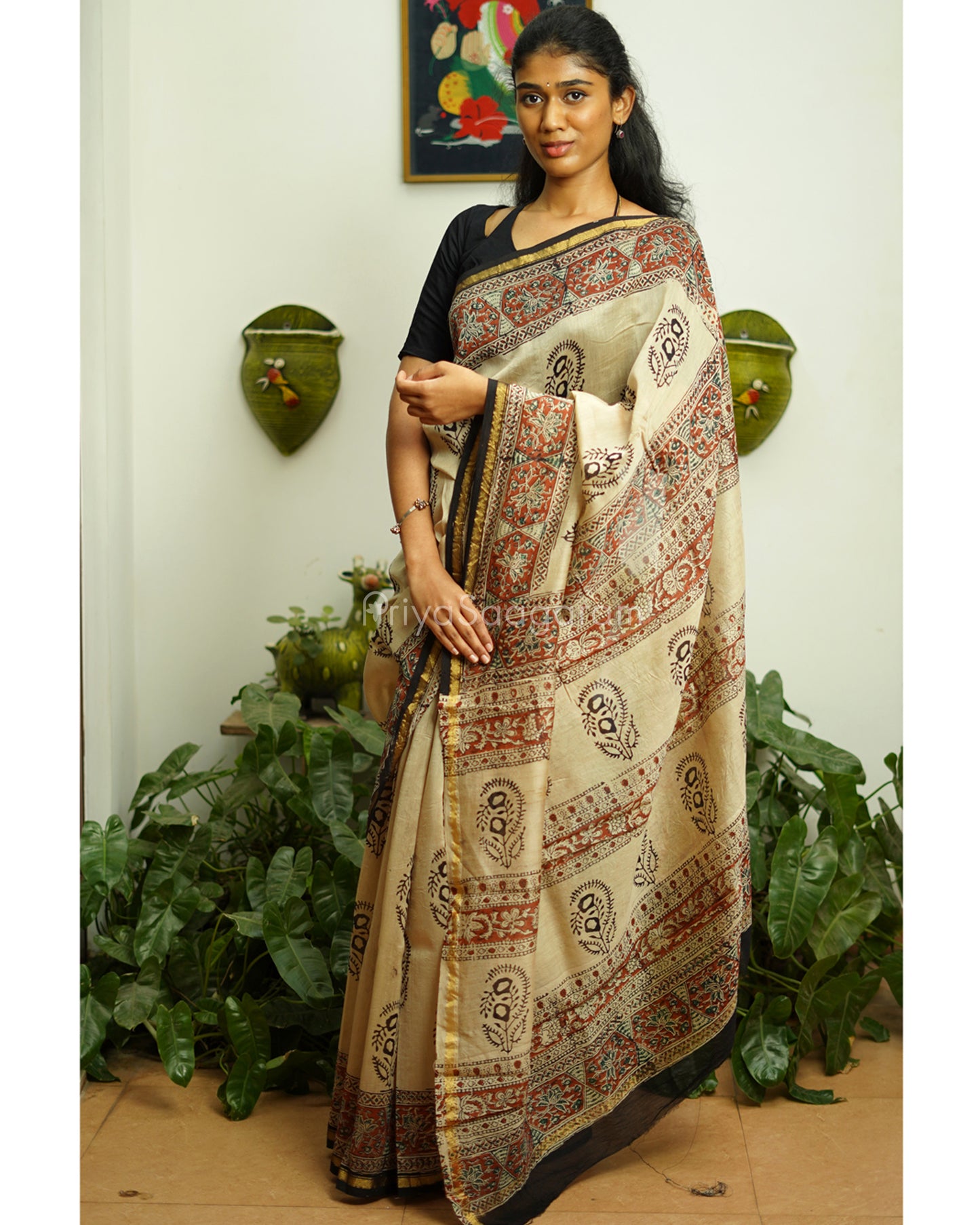 Classic Cream Bagru Print Chanderi - PD367