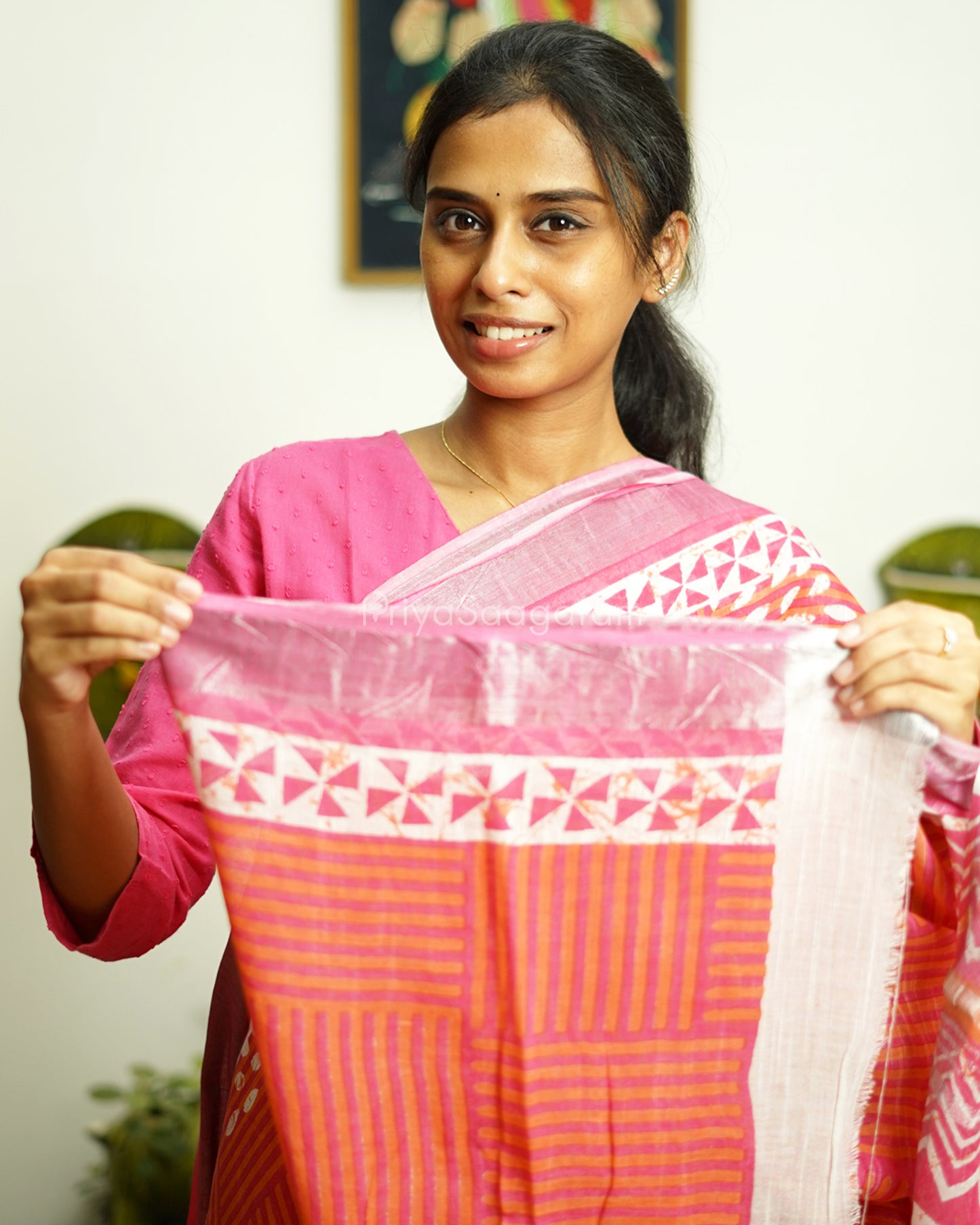 Pink Pattern Blockprint Linen - PD276