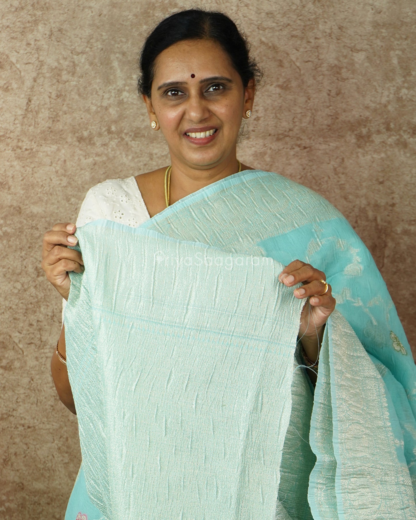 Blue Floral Crush Tissue Silk - PD1439